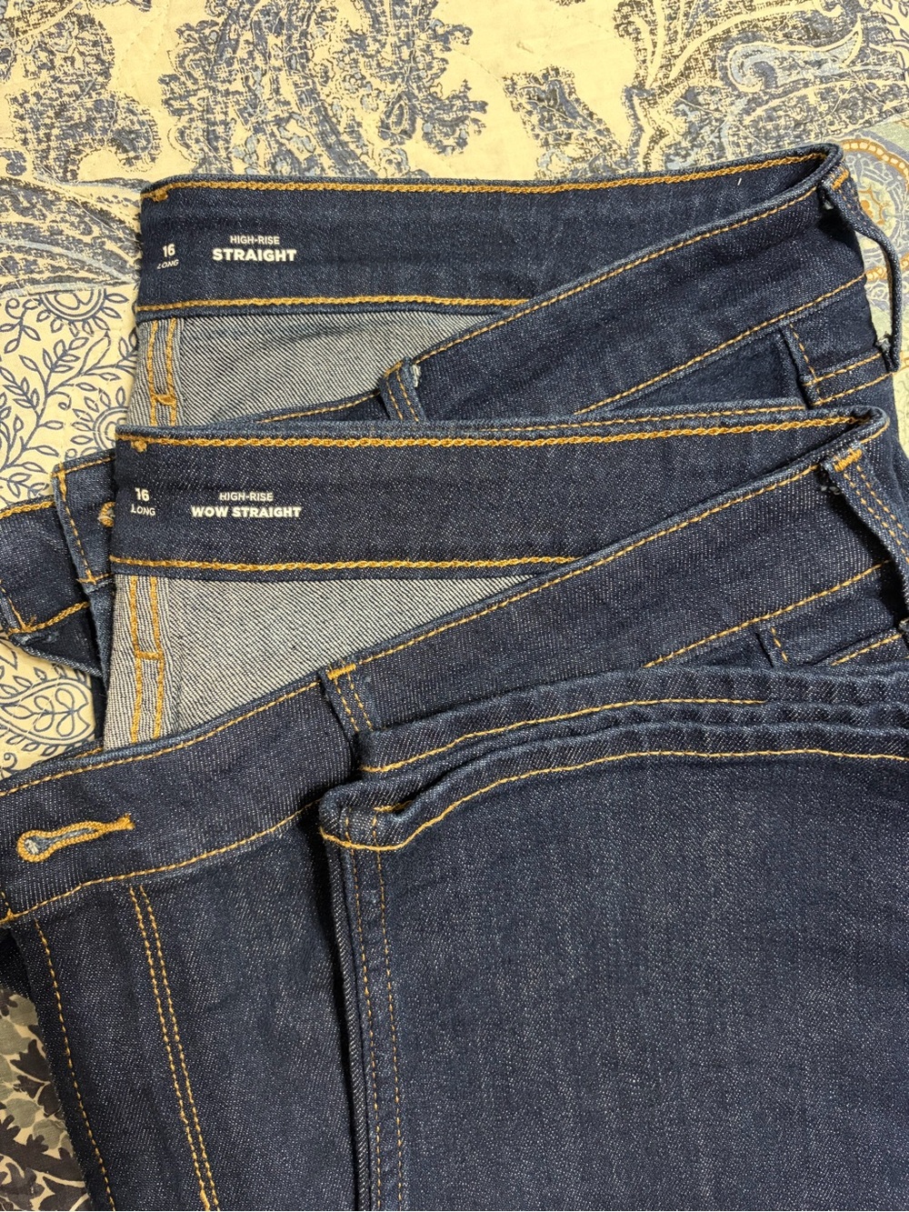 Old Navy Dark Indigo Straight-Leg Jeans with Gold Stitching
